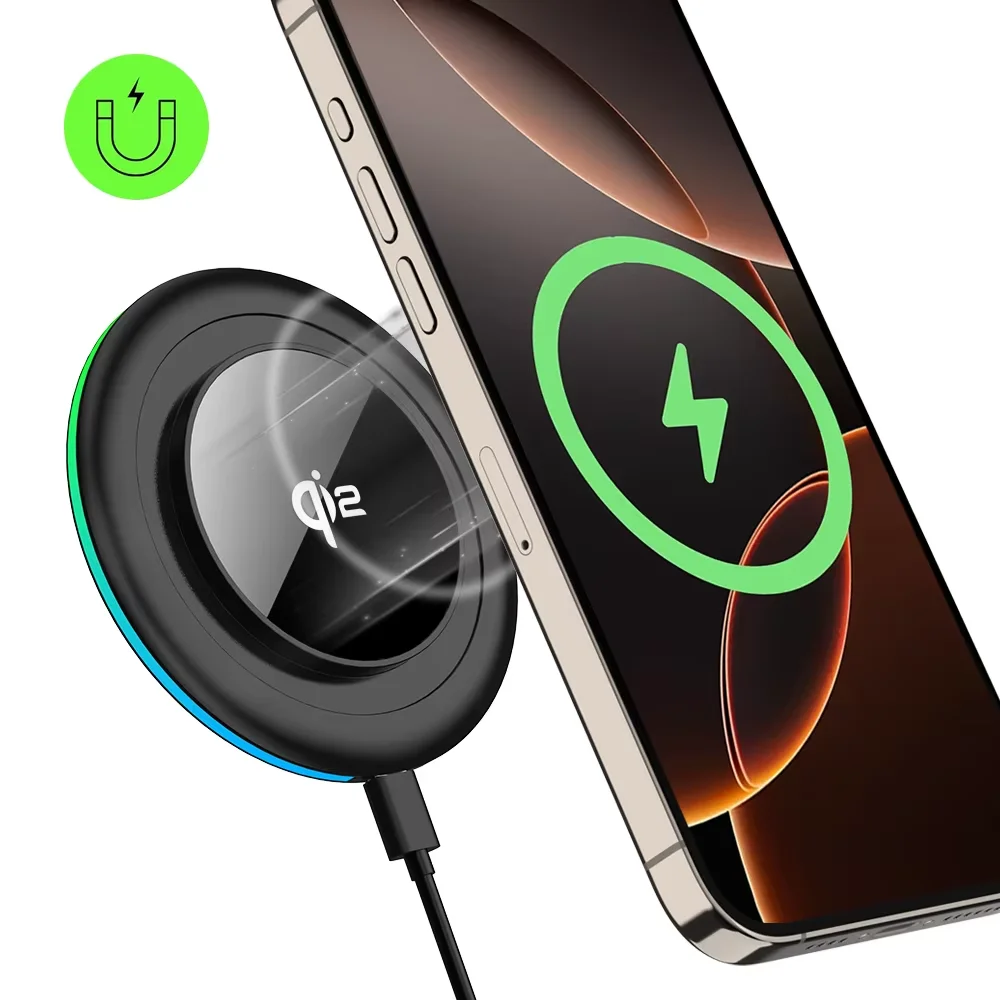 LED Magnetic Wireless Charger Stand, Fast Charging Station Compatible with iPhone 17‑12 Pro Max/8/X/XR, Xiaomi, Samsung