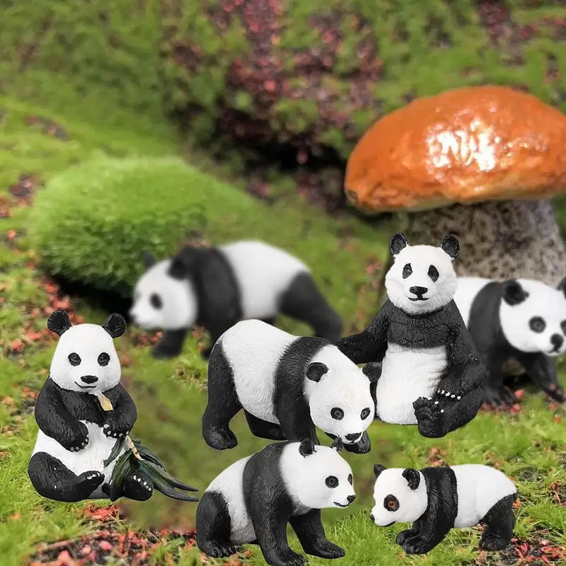 7pcs Simulation Models Cute Panda Animal Figurine For Children Collection Doll Miniature Education Toys Ornaments Home Decor 