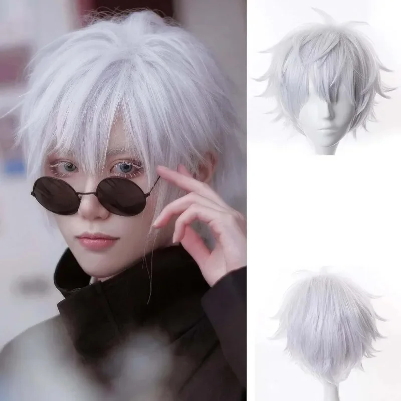 

Gojo Satoru Cos парик мужская повседневная модная одежда белые короткие волосы аниме дзюдзюцу кайсен моделирование персонажа полный чехол на голову