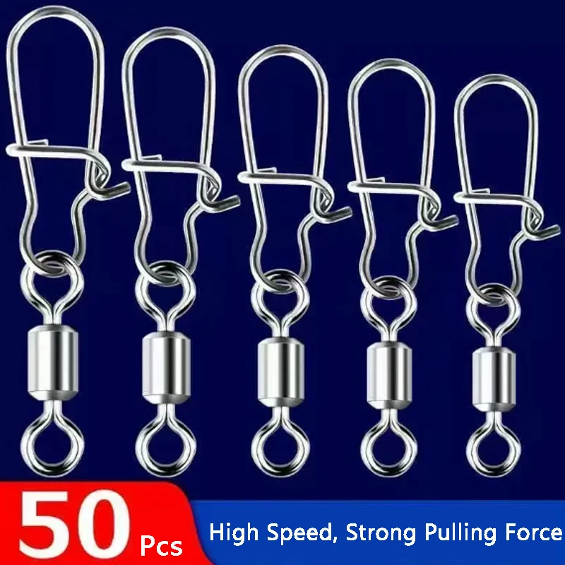 

50 pcs #2-#12Bearing Swivel Fishing Connector Rolling Swivel With Snap Stainless Steel Swivel Fishing Lure Hook Fishing Accesso
