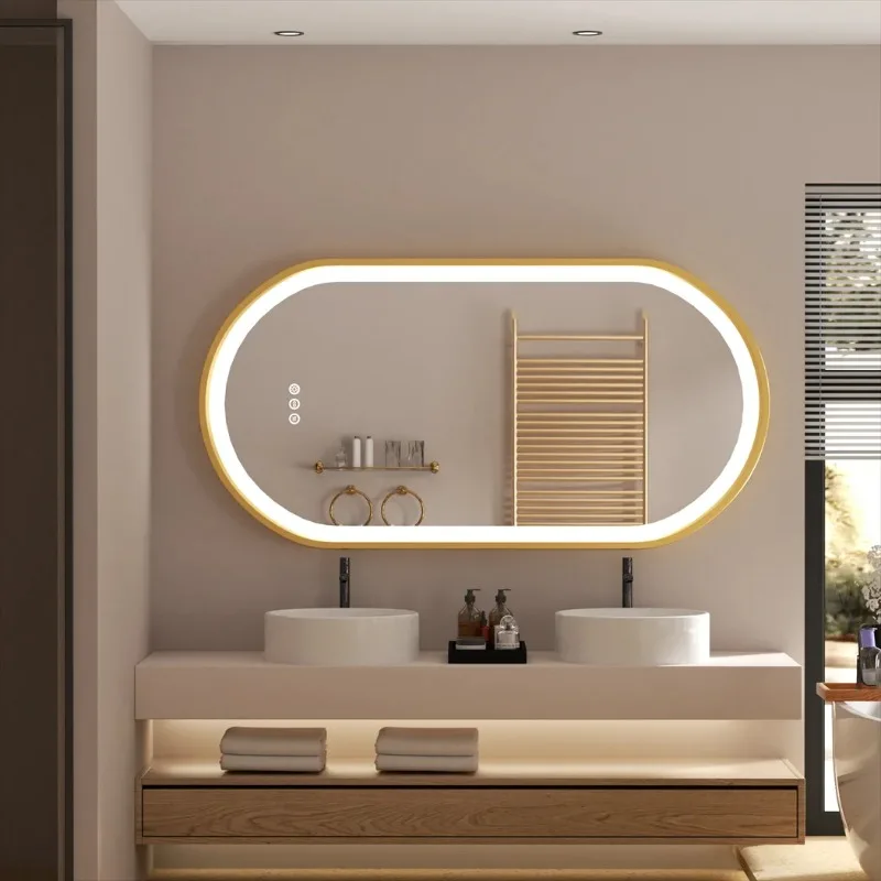 

LUVODI Luxury Oval Led Illuminated Bathroom Mirror Gold Aluminum Frame with Demister Pad