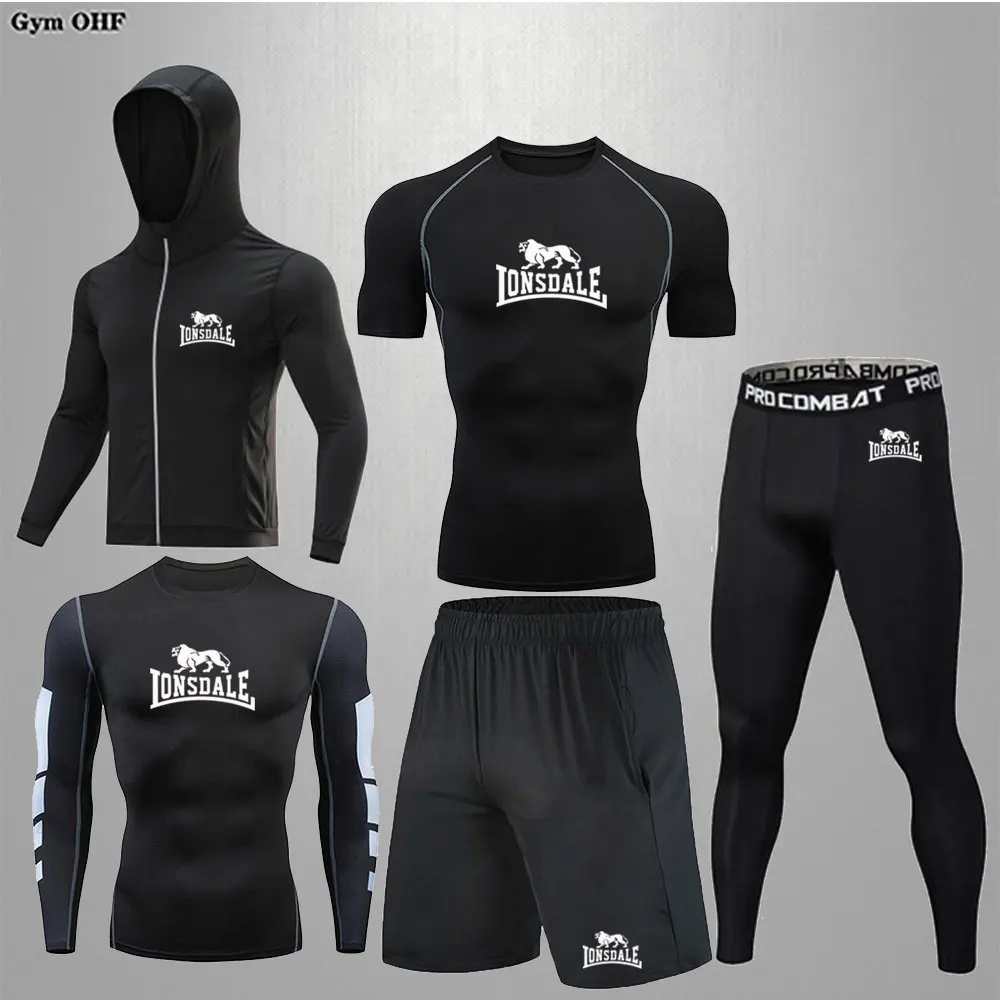 Men Clothing Sportswear Gym Fitness Compression Suits Running Set Sport Outdoor Jogging Quick Dry Tight 5-Piece Set Rashguard