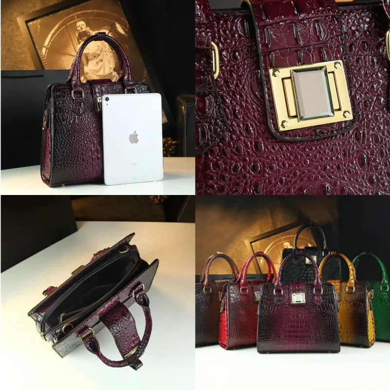 Women's Handbag Imitation Crocodile Pattern Embossed Retro Casual Design Crossbody Shoulder With Large Capacity For Daily Use