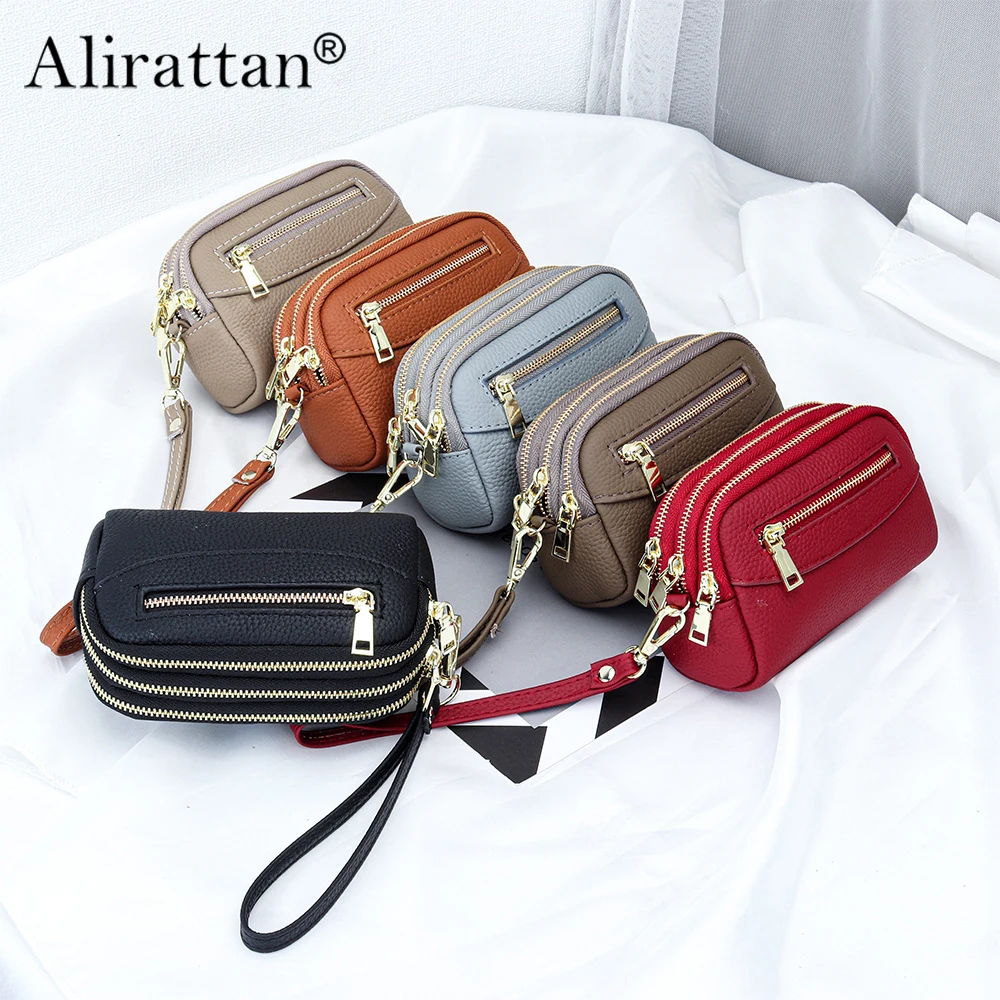 

Alirattan 2024 New Women's Mini Bag Zero Wallet Genuine Leather Large Capacity Wallet Multi functional Handheld Storage Bag