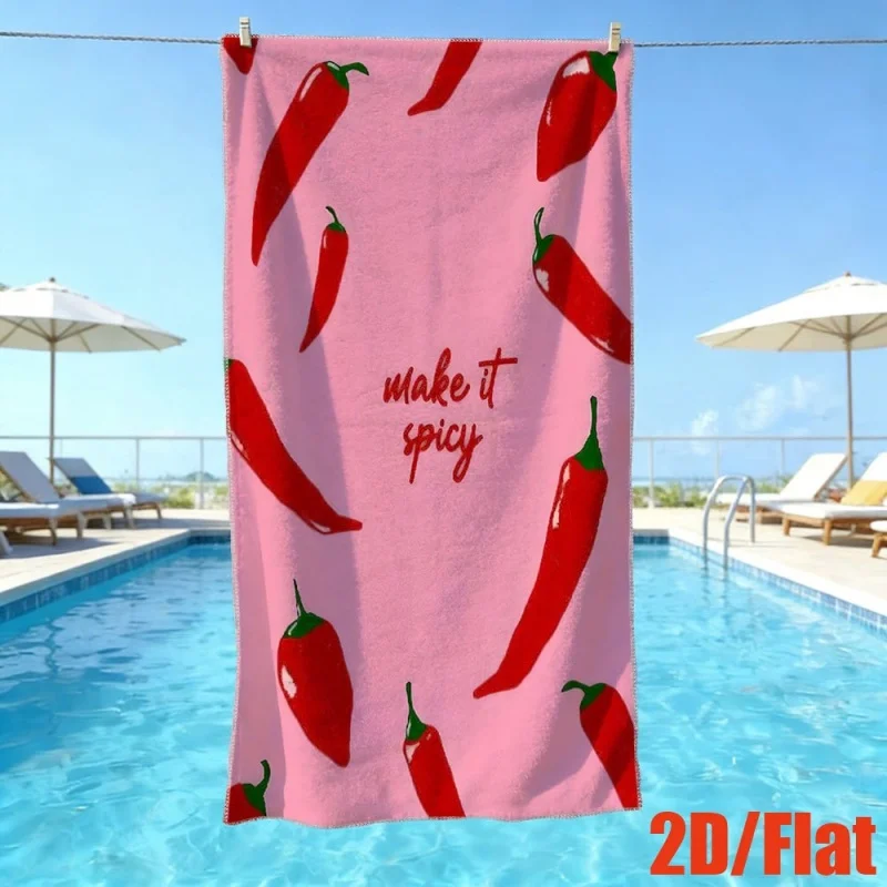 Chili Pepper Beach Towel Microfiber Pink Spicy Vegetable Pattern Bath Towels Large Wearable Shawl Wrap Swimming Pool Blanket