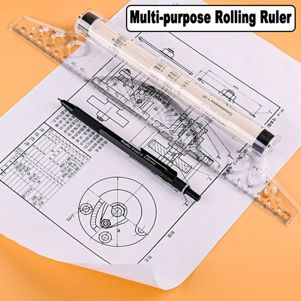 Multi Function Plastic Parallel Roller Ruler Transparent 15/30CM Math Drawing Ruler Stationery Scale Students