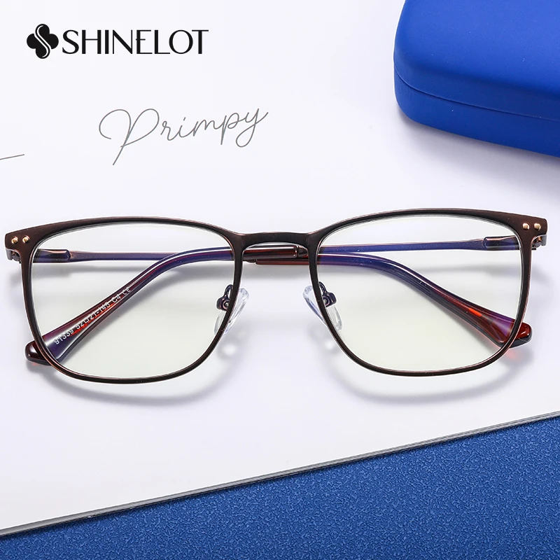 

91339 Metal Rectangle Men Eyeglasses Frame Spectacles Eyewear Eye Protection Male Business Blue Light Blocker Glasses