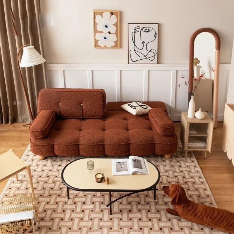 Retro cookies, fabric sofa bed, living room sitting and sleeping, cream minimalist folding sofa