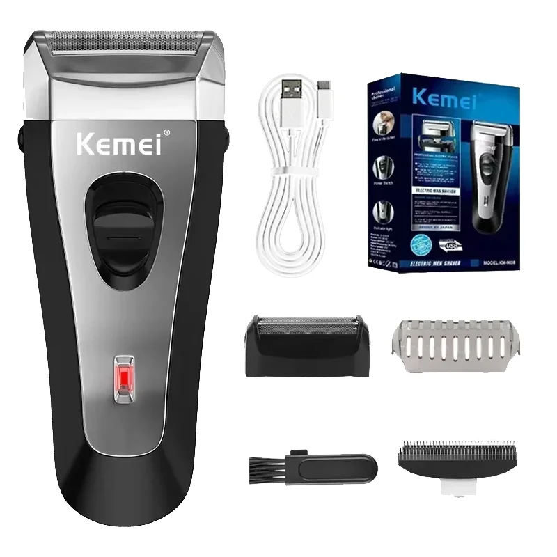 Kemei KM-9038 Waterproof Reciprocating Cordless Razor USB Rechargeable Shaving Machine Barber Trimmer Electric Shaver For Men