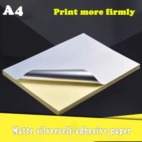 Papel adhesivo A4 de plata mate, Adhesivo resistente al agua, resistente al desgarro, fuerte, inyección de tinta, capacidad de impresión láser, pegatina, 20 hojas