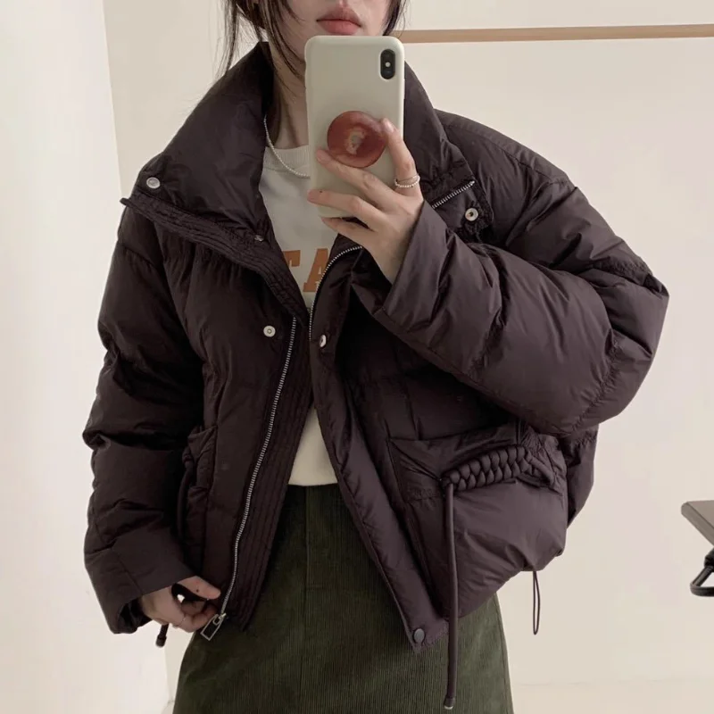 سترة نسائية قصيرة مع غطاء للرأس - 2025 نمط جديد فضفاض مناسب، عصري، تنحيف، متعدد الاستخدامات، سميك، معطف دافئ عصري