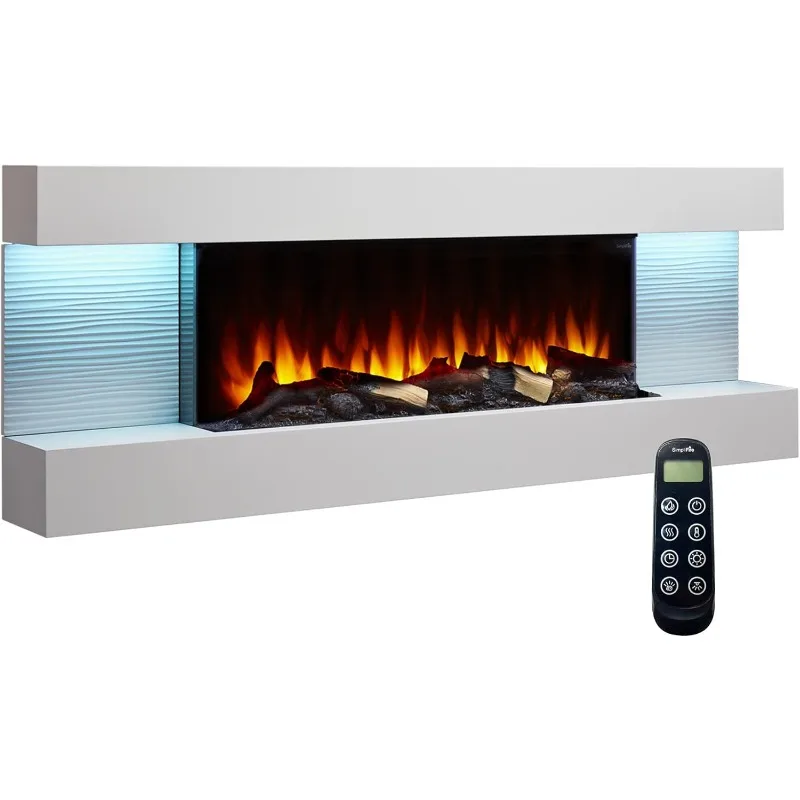 SimpliFire Format 36-Inch Wall Mount Electric Fireplace with 60-Inch Floating Mantel (SF-FORMAT36-SF-FM60-WH)