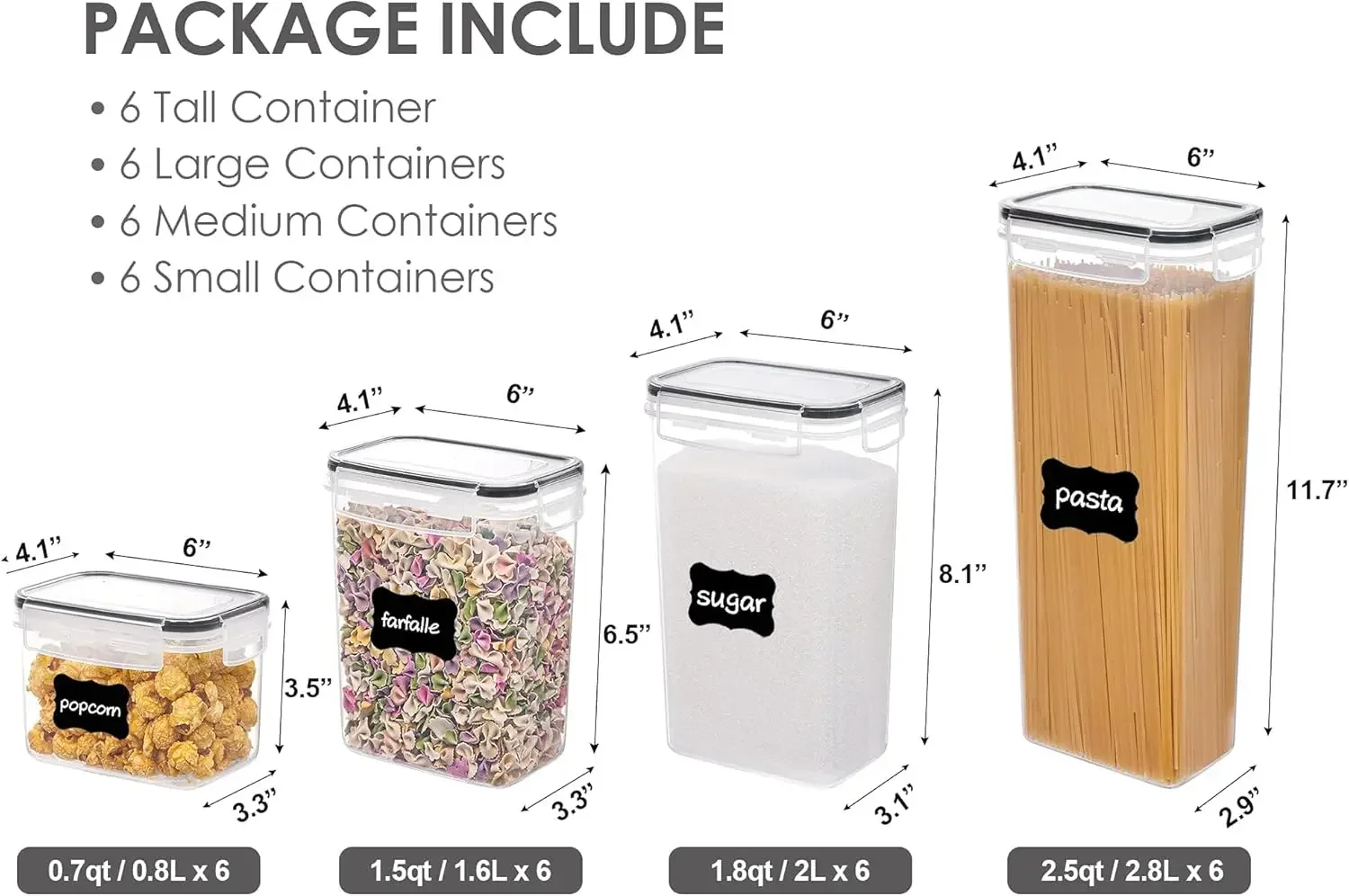 Airtight Food Storage Containers with Lids, Vtopmart 24 pcs Plastic Kitchen & Pantry Organization Canisters for Cereal, Dry Food