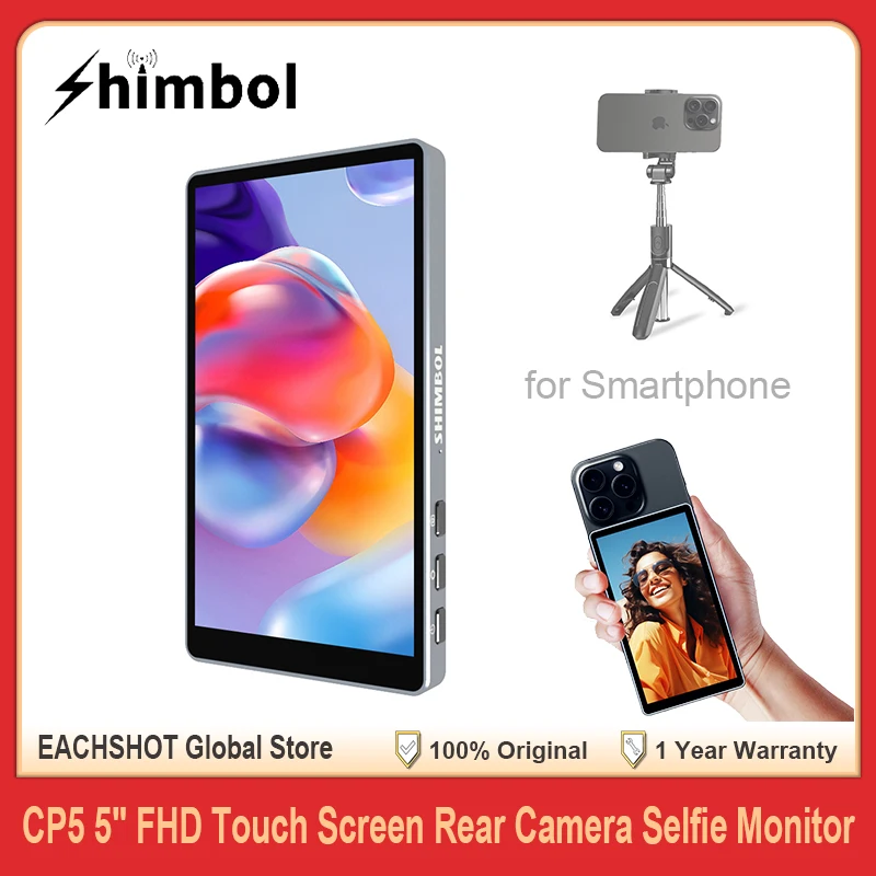 SHIMBOL CP5 5 "FHD กล้องด้านหลัง Selfie หน้าจอบลูทูธระยะไกลสําหรับสมาร์ทโฟน Android iPhone Vlog สตรีมสด TikTok