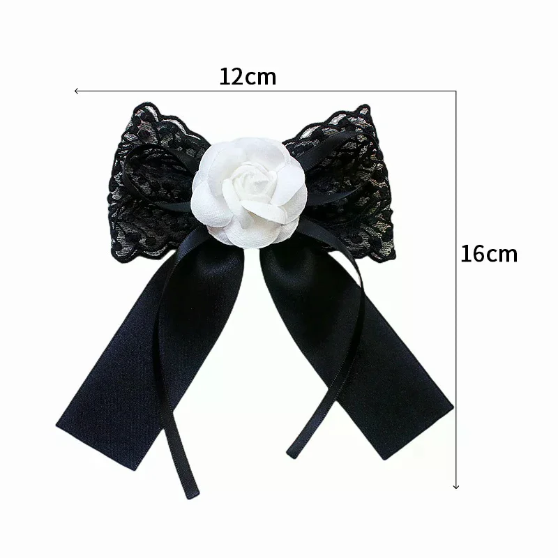 بروش ربطة عنق دانتيل كاميليا سوداء للنساء مع لؤلؤ حجر الراين لياقة القميص، مثالي كربطة عنق لحفلات الزفاف والحفلات
