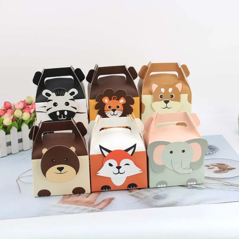 

50pcs Cute Cartoon Animals Candy Boxes Lion Fox Zebra for Wild Jungle Birthday Party Decoration Gift Box Baby Shower Gift Pack