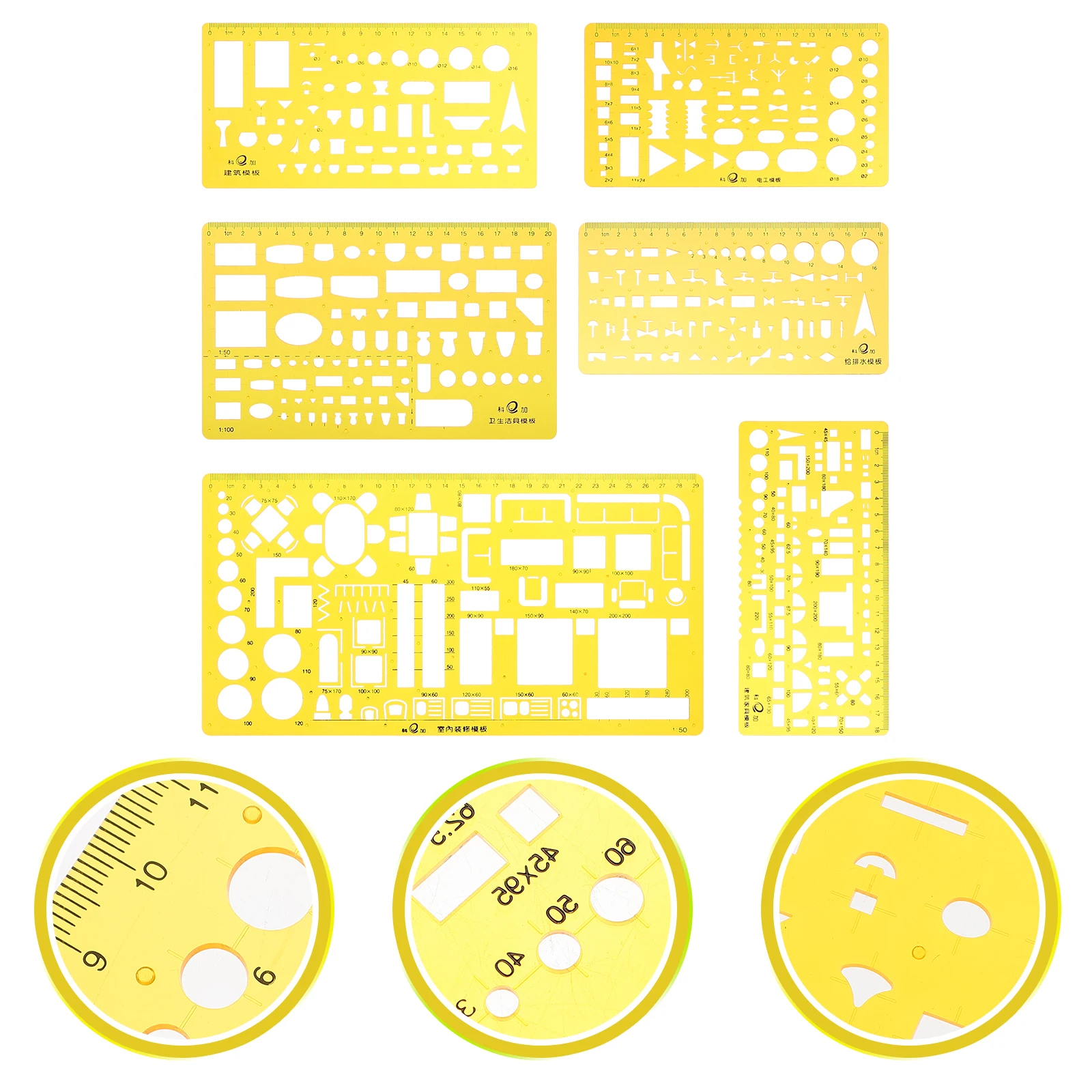 6pcs Drawing Template Rulers Lightweight Plastic Multipurpose Architect Scales Quilting Templates Metric System Student