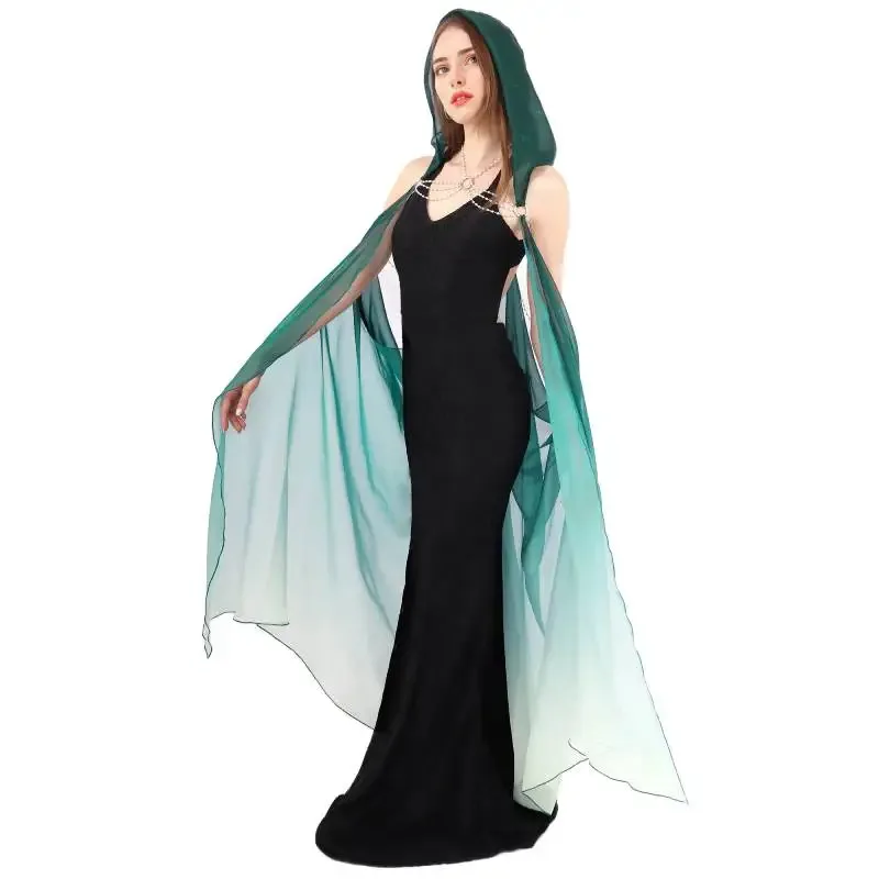 

WENAM Hooded Cape for Women Elf Full Length Tulle Gothic Bridal Cloak Off Shoulder Capelet Fantasy Chiffon Chian Cape with Hood