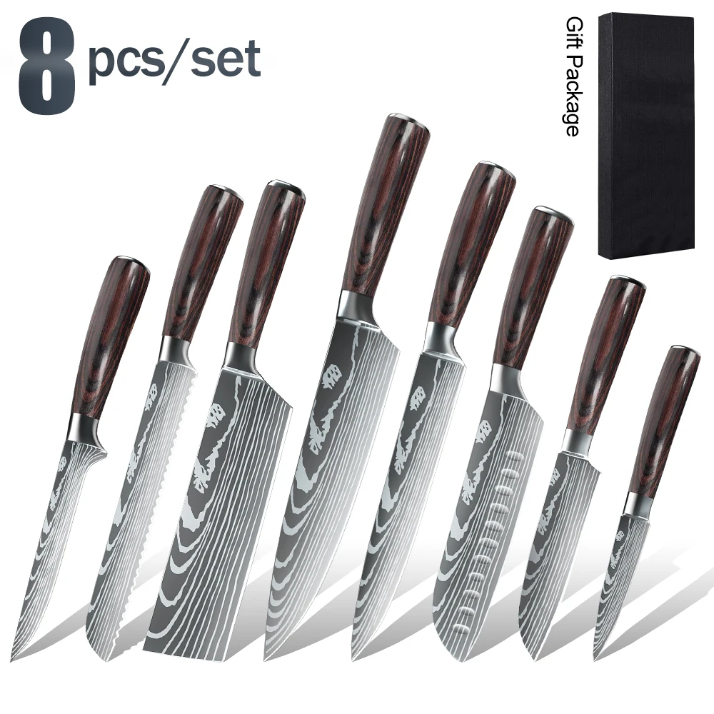 

High Carbon Stainless Steel Kitchen Knives Set Sharp Fruit Slicing Knife Japanese Chef Knife Set Wooden Handle Cook Tools