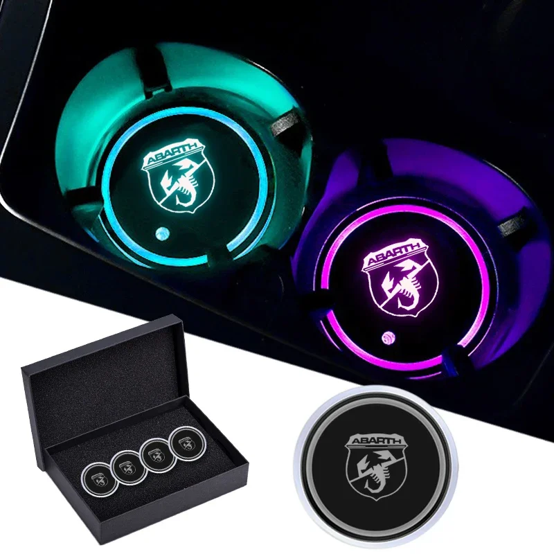 1/2pcs Car Coasters with 7 Colors Changing Light For Abarth Infiniti Dacia Tesla Cadillac Land Rover Toyota Hyundai Peugeot