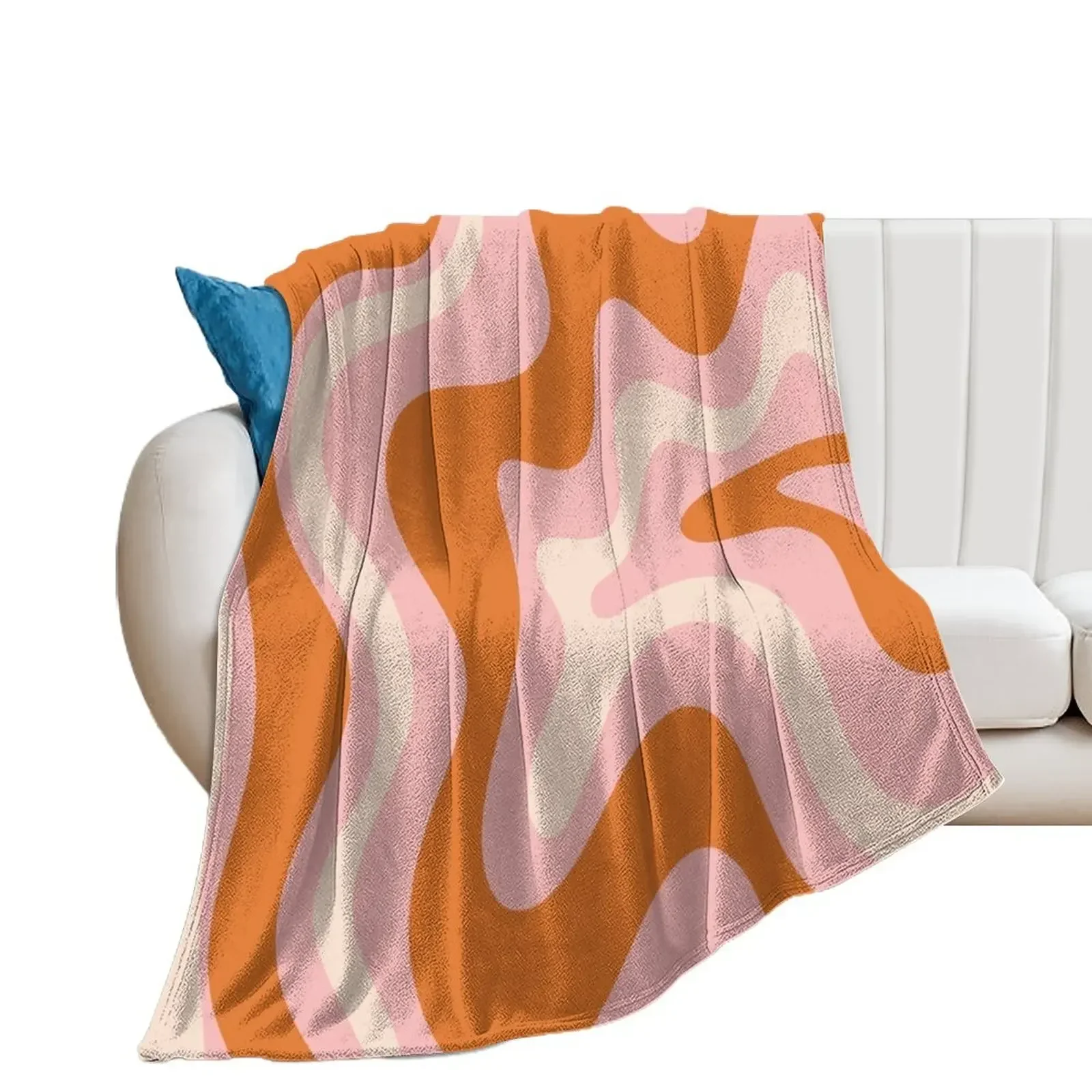 

Liquid Swirl Retro Modern Abstract Pattern in Orange Pink Cream Throw Blanket Softest Summer Blankets