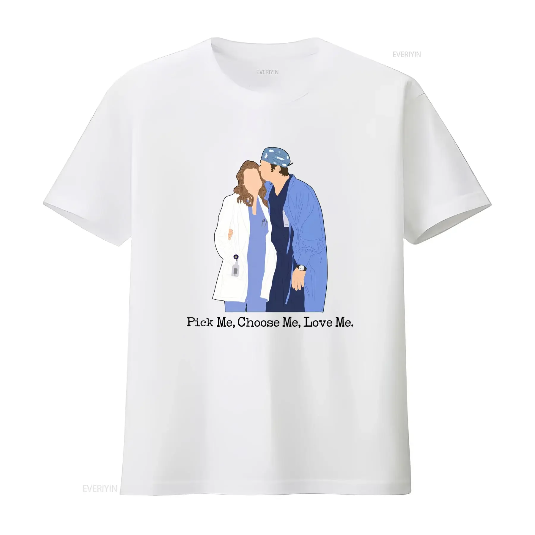 Casual Grey's Anatomy Meredith Derek Doctor Couple Minimalist Print T Shirt vintage Washed Unisex Versatile Slightly fashion