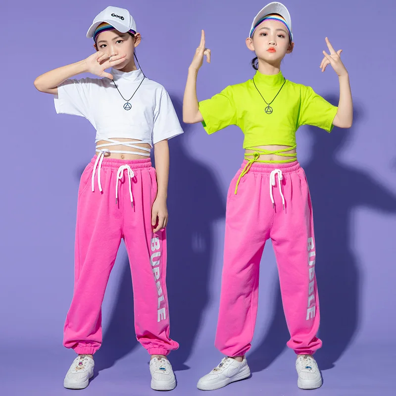 Costumes de compétition de phtaline pour filles, vêtements de danse pour enfants, t-shirt de salle de Rh, pantalon trempé, jazz, hip hop, vêtements de scène de fête