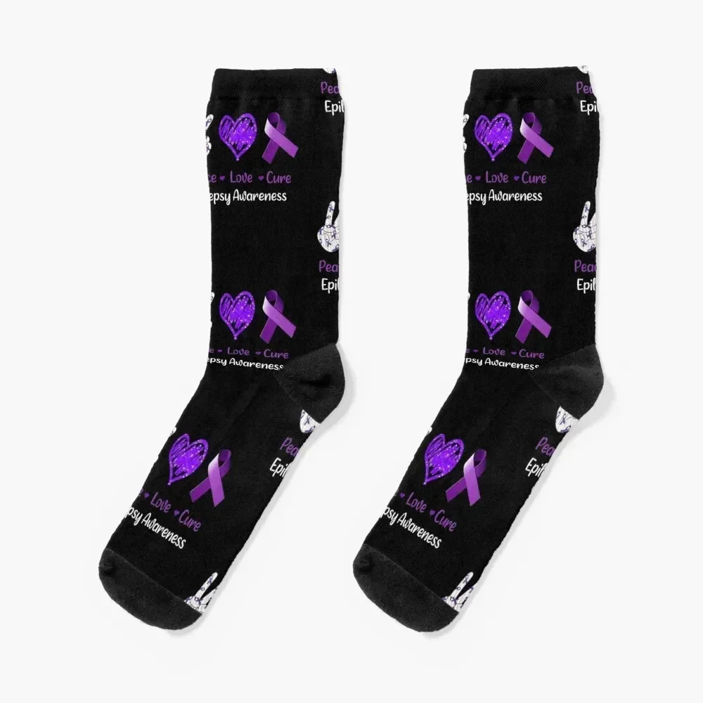 

Epilepsy Awareness Peace Love Cure Socks designer brand professional running gym Men's Socks Women's