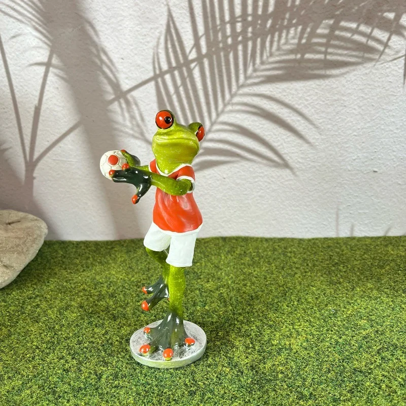 Frog Goalkeeper Statue Frog Playing Football Figurine Home Decoration Indoor Room Desk Bookshelf Ornaments Resin Animal Statue