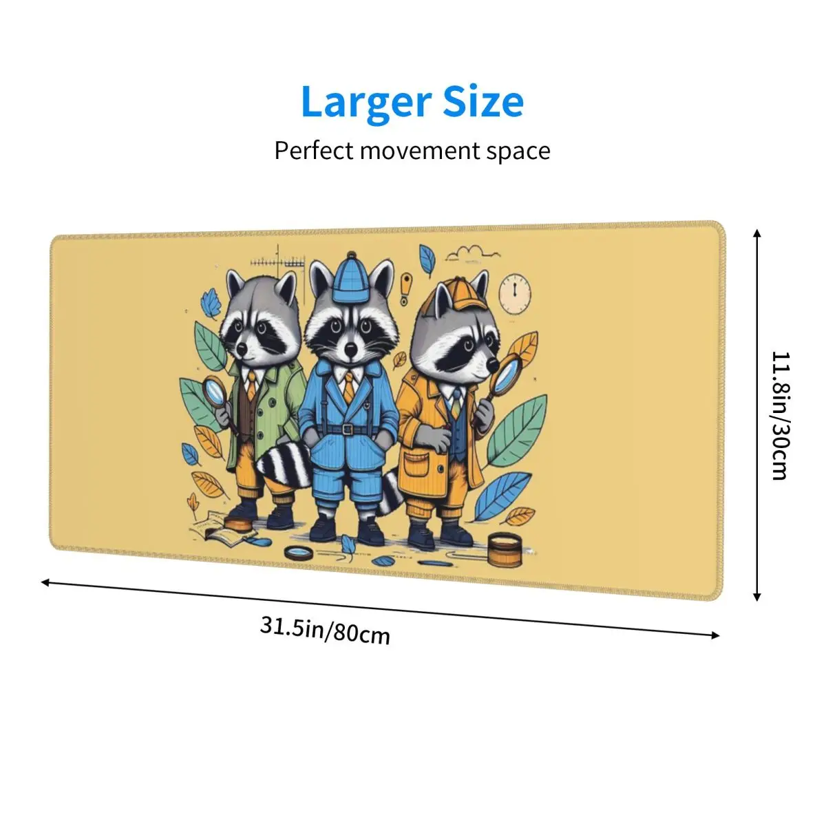 Raccoon Detectives Large Mouse Pad Computer Keyboard Mouse Mat Gaming PC Laptop Desk Mat Office Accessories Table Mats