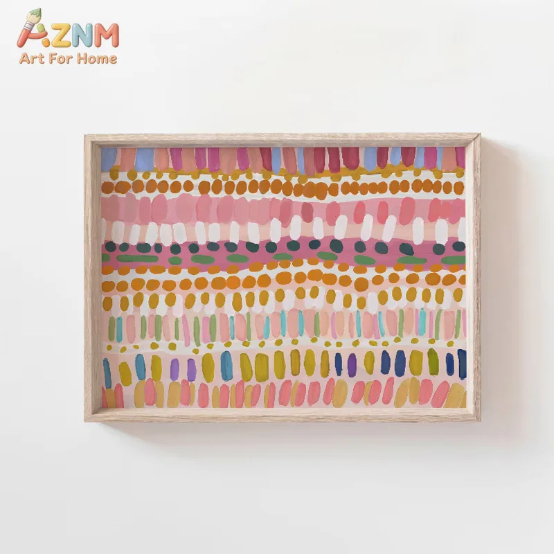 AZNM Colorful Abstract Vertical Striped Canvas Wall Art, Vibrant Brush Stroke Dots Print, Frameless Modern Boho Canvas Painting
