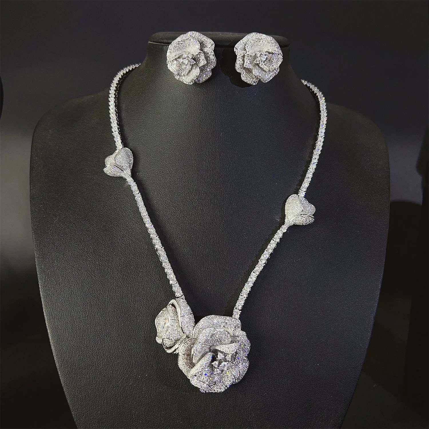 

New Premium Elegant Flower Ladies Jewellery Necklace Necklace Earrings 2 Pcs Daily Party Dress Prom Gift Event Bridal M-514