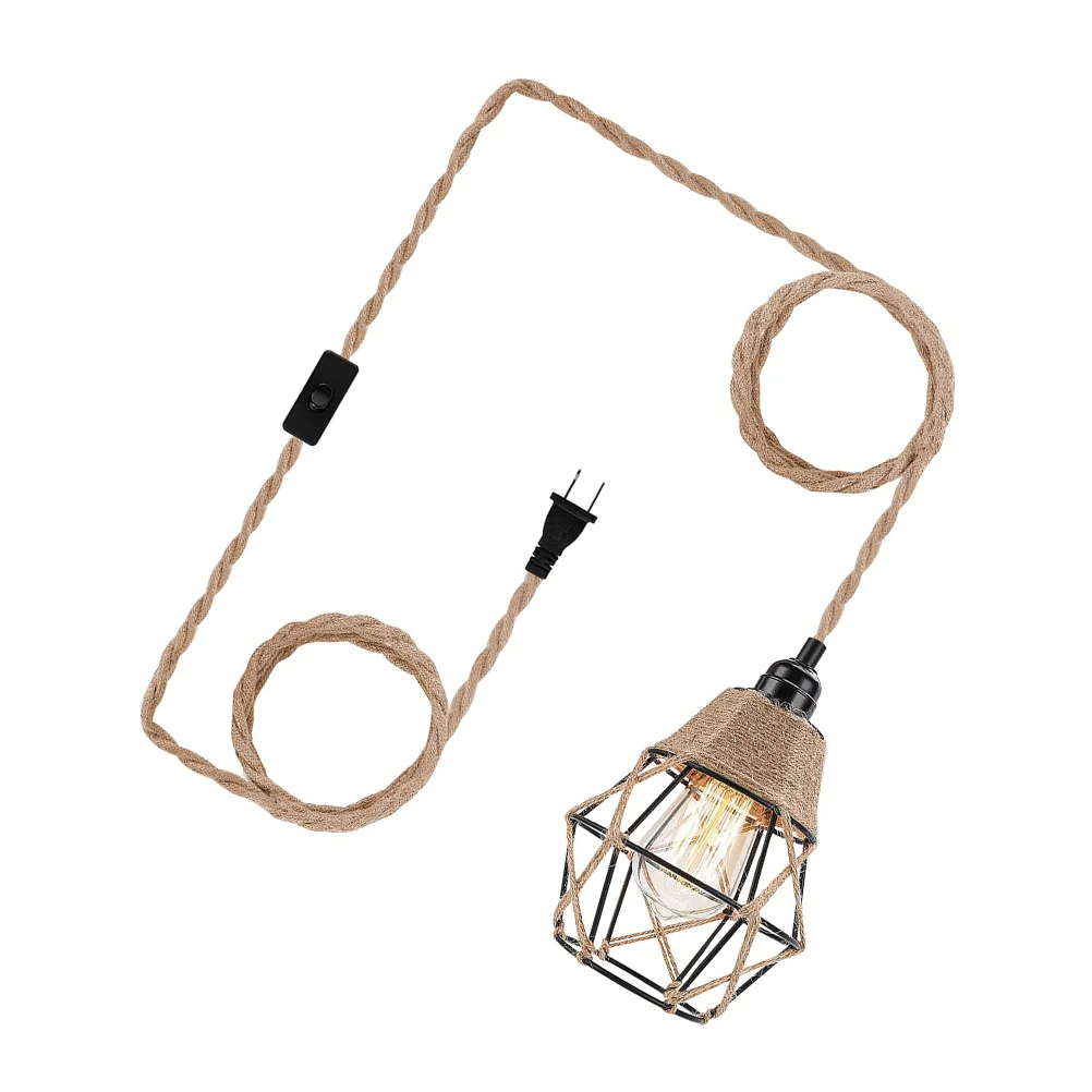 

Light Fixture Plug in Hanging Lights with Cord Chandelier Pendant Lamps That into Wall Outlet Brown Industrial