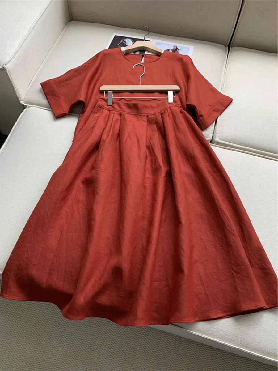 Costume décontracté pour femmes L * P, nouvelle mode en lin, haut à manches courtes, jupe taille haute, ensemble deux pièces