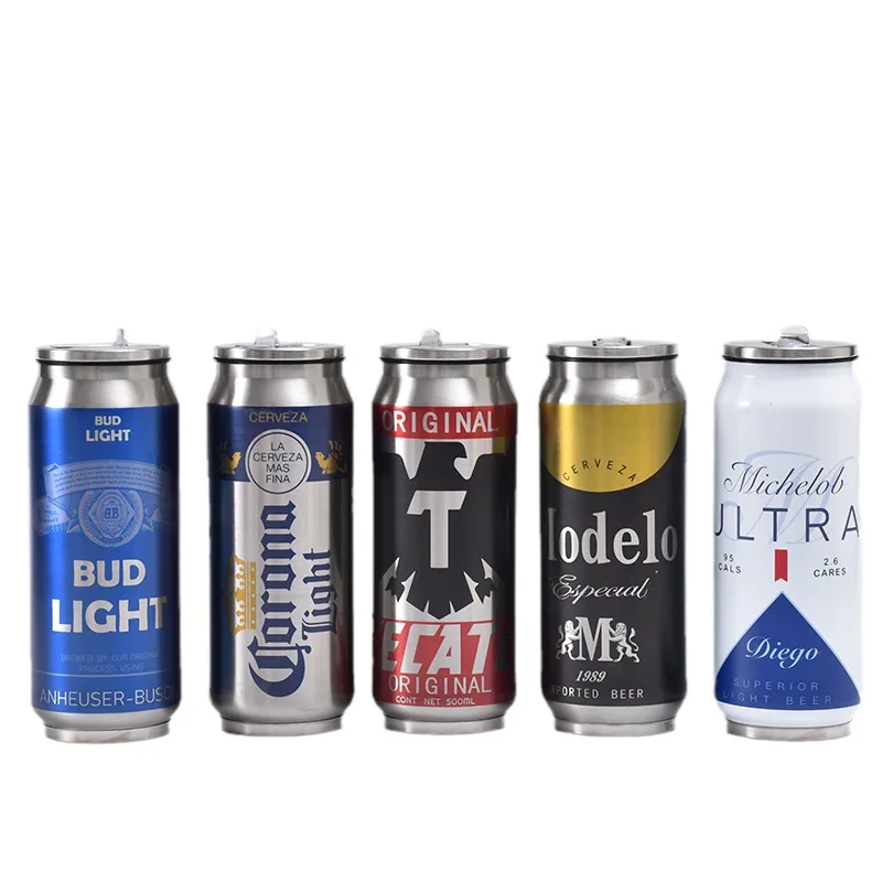 Taza de acero inoxidable, lata de cerveza creativa, taza aislada, tazas de vacío con pajita, latas de Cola, botella aislada