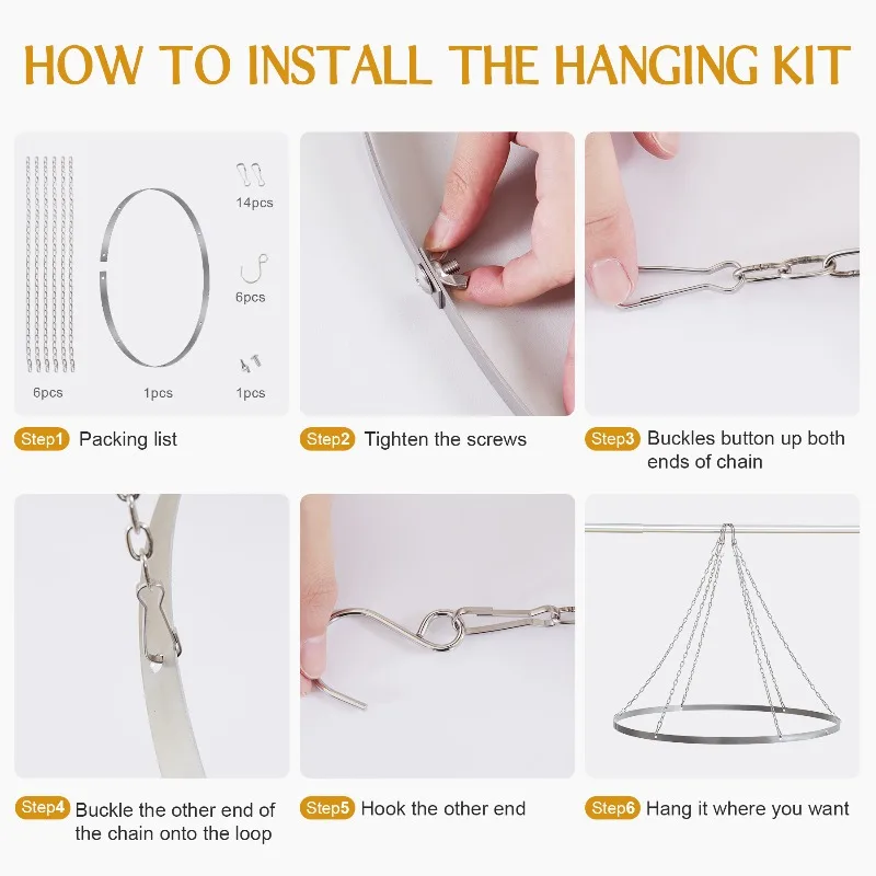 12/24 Inch Round Ceiling Canopy Hoop Hardware Kit Ceiling Drapes Hanging Kit for Gazebo Rooftop Wedding Ceremony Ceiling Decor