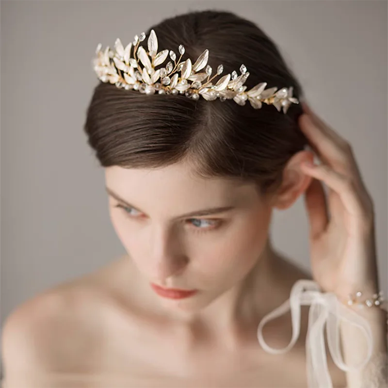 

Gold Color Leaf Crown Bridal Hair Tiara Women Hairband Handmade Vintage Wedding Prom Girls Crowns