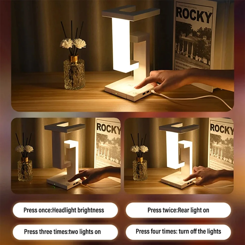 Novelty floating lamp with 10 W detachable wireless charger decorative light for bedroom/office