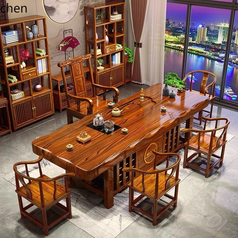 HXL Solid Wood Tea Table Office Tea Brewing Integrated Tea Table Combination Table and Chairs
