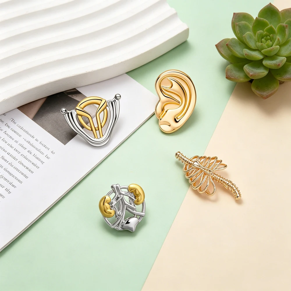 Medsor Human Anatomy Enamel Pin Uterus Ear Kidney  Rib Collar Brooch Medical Jewelry Doctor's Bag Decoration Gift