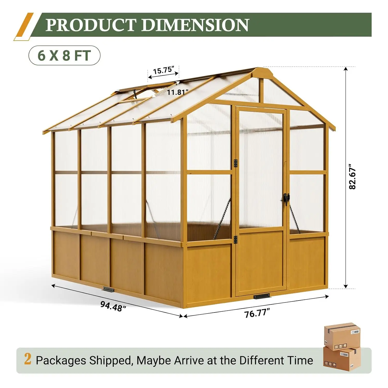 6X8FT Wooden Greenhouse for Outdoors with Thermometers for Backyard, Garden, Custom