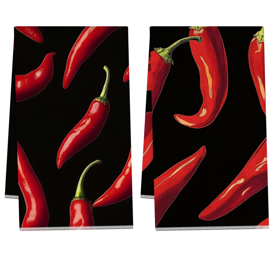 Juego de 2 Paños de Cocina Suaves y Absorbentes, Paño para Platos con Diseño de Pimiento Rojo, Paños de Cocina para Secar, Paño para Platos y Té