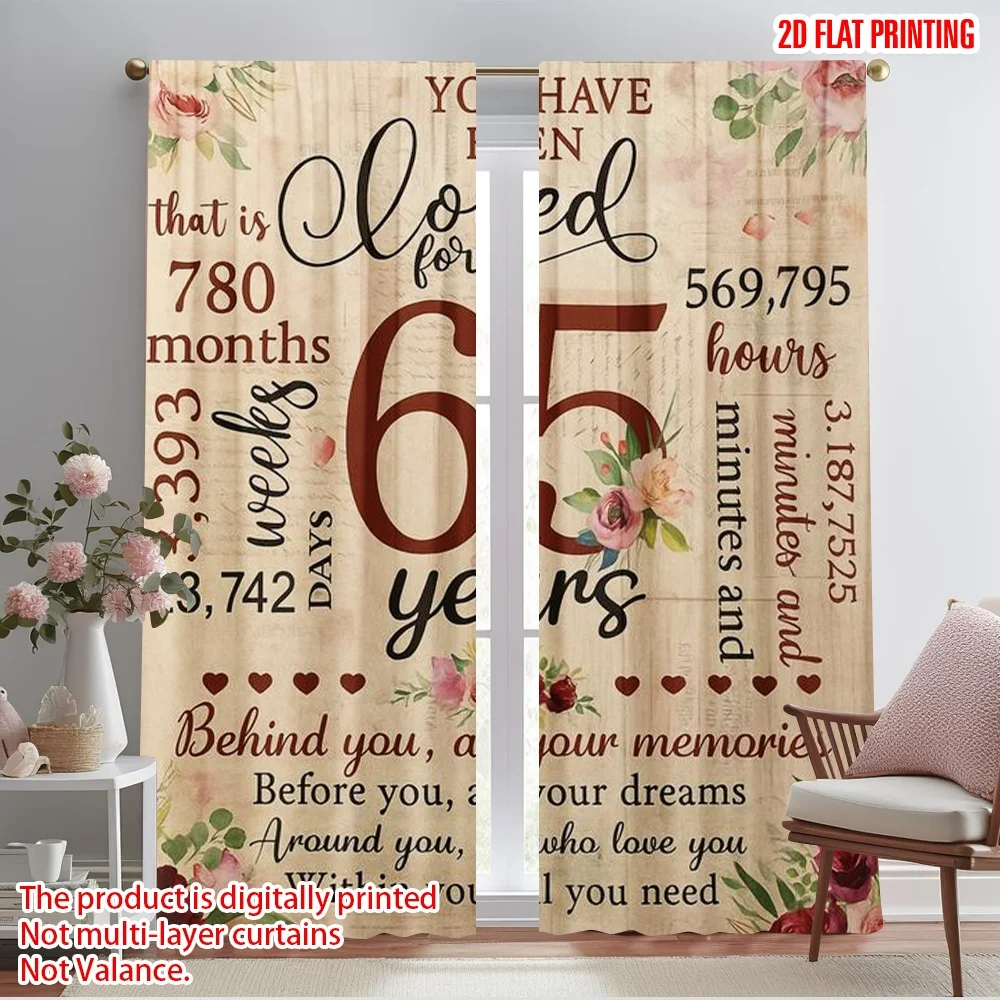 2pcs,2D plane printing Curtains Digital Printed 65th Anniversary Versatile Durable Polyester (without rod) Room Decor for Living