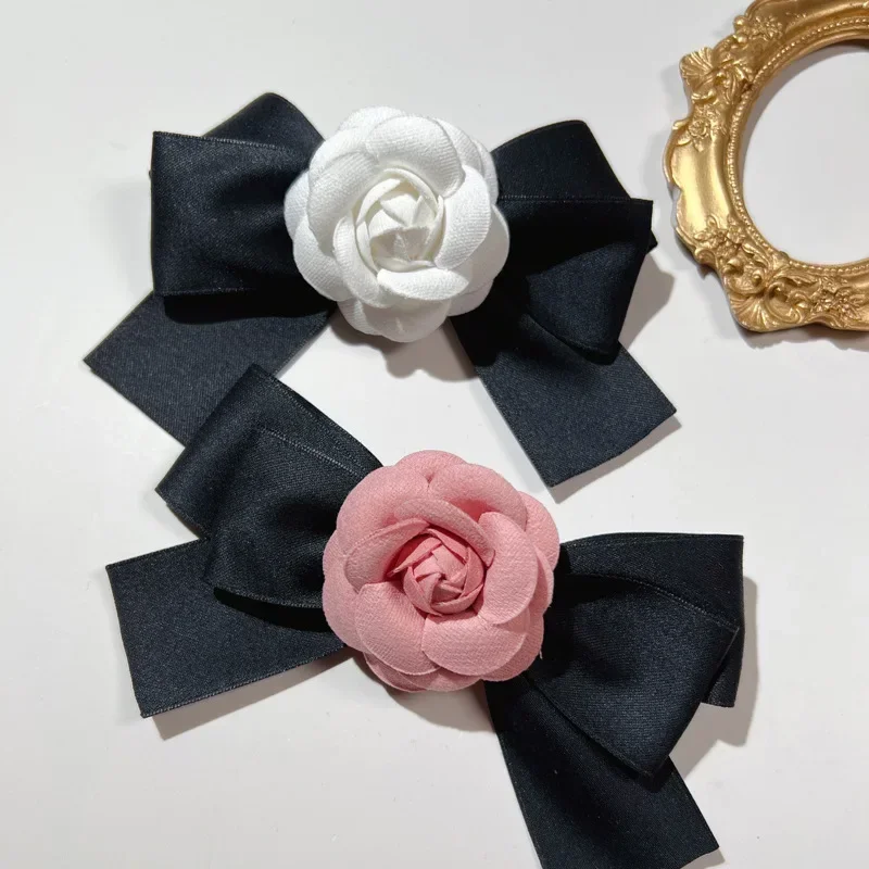 Korean Fabric Camellia Flower Brooch Cloth Art Bow Tie Fashion Jewelry Shirt Dress Collar Pins Brooches for Women Accessories