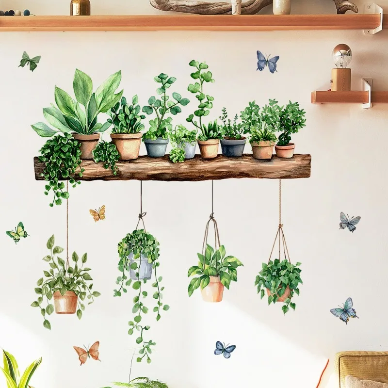 3D Potted Green Plant Shelf Wall Decals Green Botanical Tropical Succulent Wall Stickers for Living Room Kitchen Home Decor view 5