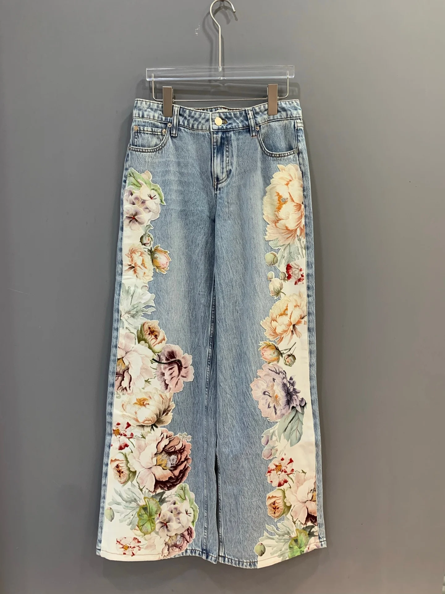 Women Embroidery Patch Straight Jeans High Waist Fashion Female 100% Cotton Denim Pants