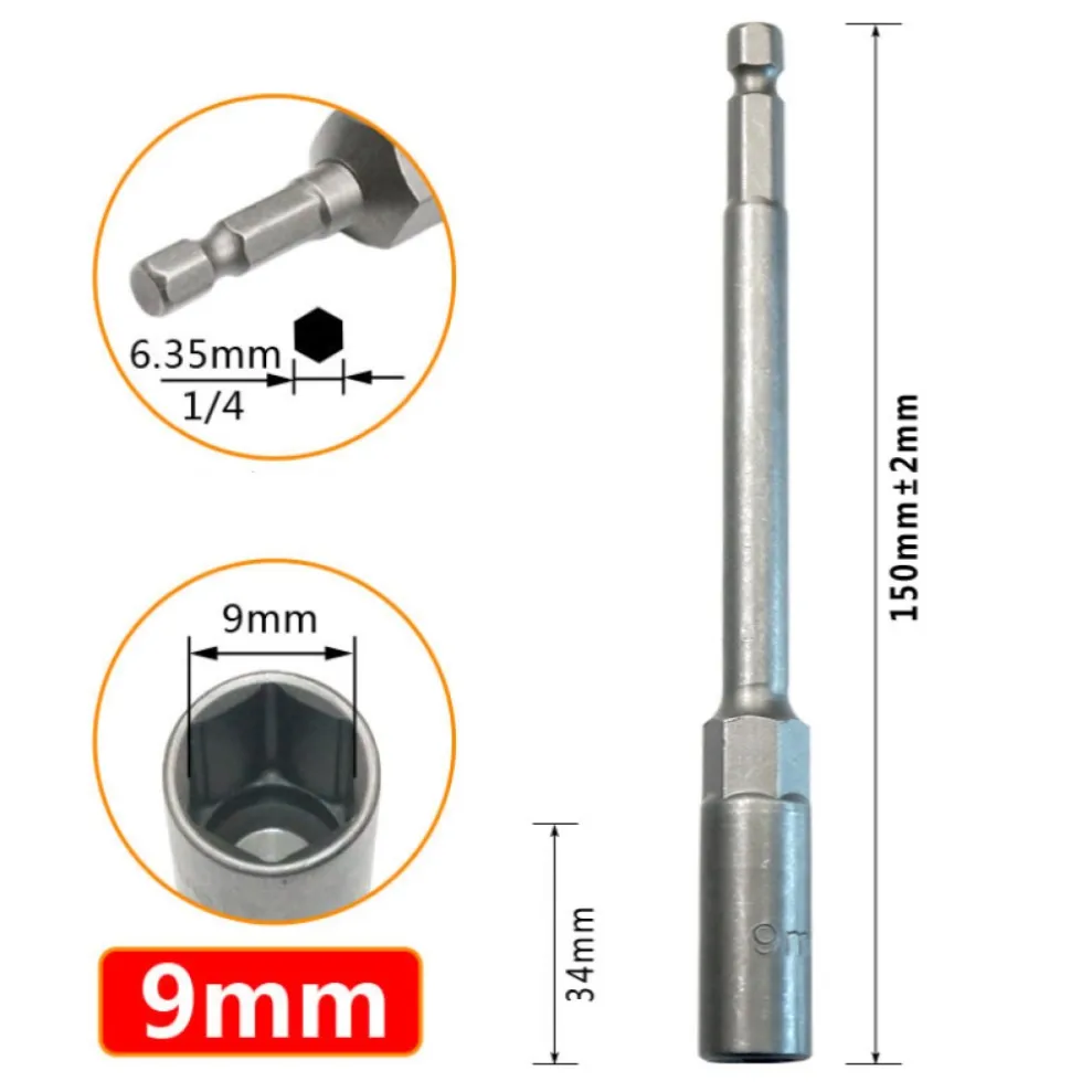 ประแจซ็อกเก็ตเกรดอุตสาหกรรม Hexagon Nut Driver เจาะอะแดปเตอร์ประแจซ็อกเก็ตขยายแขน 150 มม. ความยาว