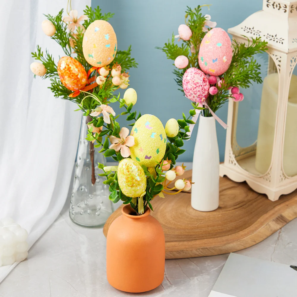 Easter Eggs Branch DIY Tree Artificial Flower Arrangements Bouquets Desktop Decoration Home Office Garden Easter Party Decor