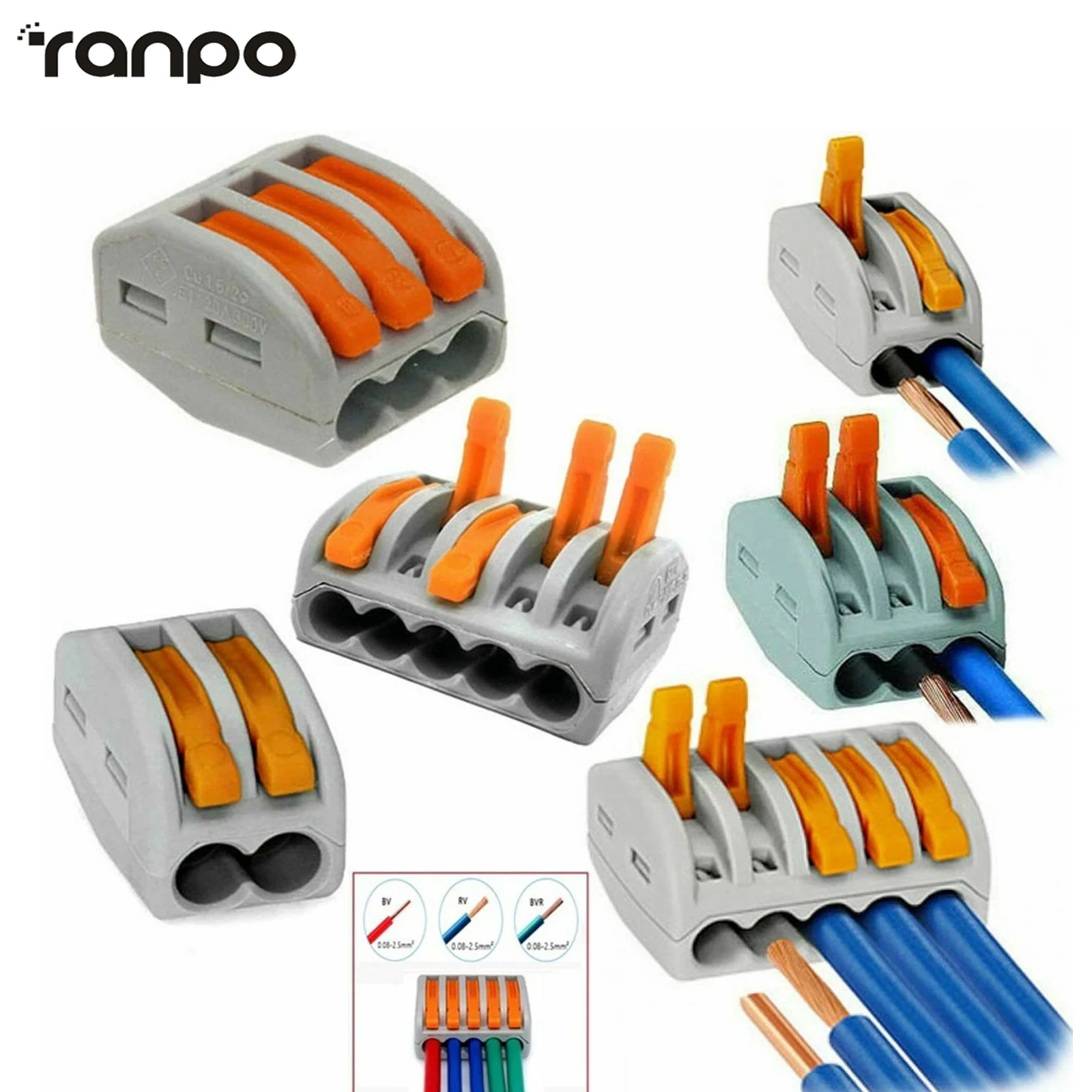 100Pcs/Lot Terminal Blocks PCT212-PCT218 SPL-2-3 0.08-2.5mm Universal Compact Electric Wire Cable Connectors Conductor Splitter