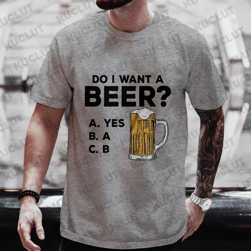 Oversized Mens T-shirts Summer Beer Print Tee Shirt Funny Beer Retro Cool Design Street Short Sleeve Top Beer Friday Men Clothes